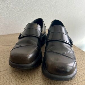 Dansko Dark Brown Leather Clogs with buckle